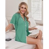 Ekouaer Pajamas for Women Set 2 Piece Soft Button Down Top and Shorts(Green Gray)