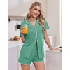 Ekouaer Pajamas for Women Set 2 Piece Soft Button Down Top and Shorts(Green Gray)