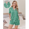 Ekouaer Pajamas for Women Set 2 Piece Soft Button Down Top and Shorts(Green Gray)