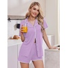 Ekouaer Pajamas for Women Set 2 Piece Soft Button Down Top and Shorts(Lavender)