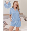 Ekouaer Pajamas for Women Set 2 Piece Soft Button Down Top and Shorts(Light Blue)