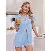 Ekouaer Pajamas for Women Set 2 Piece Soft Button Down Top and Shorts(Light Blue)