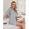 Ekouaer Pajamas for Women Set 2 Piece Soft Button Down Top and Shorts(Light Gray)