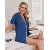 Ekouaer Pajamas for Women Set 2 Piece Soft Button Down Top and Shorts(Navy Blue)