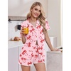 Ekouaer Pajamas for Women Set 2 Piece Soft Button Down Top and Shorts(Pink Bow Tie)
