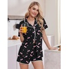 Ekouaer Pajamas for Women Set 2 Piece Soft Button Down Top and Shorts(Pink Cherry)