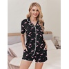 Ekouaer Pajamas for Women Set 2 Piece Soft Button Down Top and Shorts(Pink Cherry)
