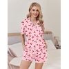 Ekouaer Pajamas for Women Set 2 Piece Soft Button Down Top and Shorts(Red Cherry)