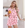 Ekouaer Pajamas for Women Set 2 Piece Soft Button Down Top and Shorts(Red Cherry)