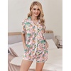 Ekouaer Pajamas for Women Set 2 Piece Soft Button Down Top and Shorts(Tropical Print)