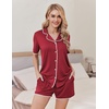 Ekouaer Pajamas for Women Set 2 Piece Soft Button Down Top and Shorts(Wine Red)