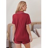 Ekouaer Pajamas for Women Set 2 Piece Soft Button Down Top and Shorts(Wine Red)