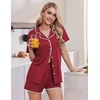 Ekouaer Pajamas for Women Set 2 Piece Soft Button Down Top and Shorts(Wine Red)