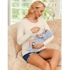 Ekouaer Women 3 Packs Nursing Shirts Long Sleeve Breastfeeding Tops Round Neck Postpartum Clothes Double Layer Maternity Tee(Black/Brown/Beige)