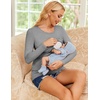 Ekouaer Women 3 Packs Nursing Shirts Long Sleeve Breastfeeding Tops Round Neck Postpartum Clothes Double Layer Maternity Tee(Black/Burgundy/Medium Gray)