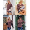 Ekouaer Women 3 Packs Nursing Shirts Long Sleeve Breastfeeding Tops Round Neck Postpartum Clothes Double Layer Maternity Tee(Black/Navy Blue/Dark Red)