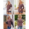 Ekouaer Women 3 Packs Nursing Shirts Long Sleeve Breastfeeding Tops Round Neck Postpartum Clothes Double Layer Maternity Tee(Black/Wine Red/Light Green)