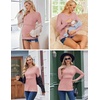 Ekouaer Women Long Sleeve Nursing Shirts 3 Pack Breastfeeding Round Neck Top Double Layer Maternity Tshirt Pregnancy Clothes(Black/Army Green/Dirty Pink)