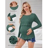 Ekouaer Women Long Sleeve Nursing Shirts 3 Pack Breastfeeding Round Neck Top Double Layer Maternity Tshirt Pregnancy Clothes(Black/Light Green/Dark Red)