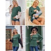 Ekouaer Women Long Sleeve Nursing Shirts 3 Pack Breastfeeding Round Neck Top Double Layer Maternity Tshirt Pregnancy Clothes(Black/Light Green/Dark Red)