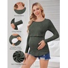 Ekouaer Women Long Sleeve Nursing Shirts 3 Pack Breastfeeding Round Neck Top Double Layer Maternity Tshirt Pregnancy Clothes(Black/Light Grey/Army Green)