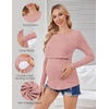 Ekouaer Women Long Sleeve Nursing Shirts 3 Pack Breastfeeding Round Neck Top Double Layer Maternity Tshirt Pregnancy Clothes(Black/Light Grey/Dirty Pink)