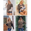 Ekouaer Women Long Sleeve Nursing Shirts 3 Pack Breastfeeding Round Neck Top Double Layer Maternity Tshirt Pregnancy Clothes(Black/White/Brown)