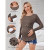Ekouaer Women Long Sleeve Nursing Shirts 3 Pack Breastfeeding Round Neck Top Double Layer Maternity Tshirt Pregnancy Clothes(Black/White/Brown)