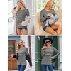 Ekouaer Women Long Sleeve Nursing Shirts 3 Pack Breastfeeding Round Neck Top Double Layer Maternity Tshirt Pregnancy Clothes(Black/White/Light Grey)