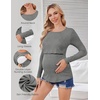 Ekouaer Women Long Sleeve Nursing Shirts 3 Pack Breastfeeding Round Neck Top Double Layer Maternity Tshirt Pregnancy Clothes(Black/White/Light Grey)