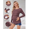 Ekouaer Women Long Sleeve Nursing Shirts 3 Pack Breastfeeding Round Neck Top Double Layer Maternity Tshirt Pregnancy Clothes(Dark Grey/Light Grey/Dark Red)