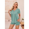 Ekouaer Women Maternity Nursing Pajama Sets Short Sleeve Postpartum Pajamas(Aqua)