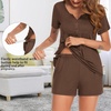 Ekouaer Women Maternity Nursing Pajama Sets Short Sleeve Postpartum Pajamas(Brown)
