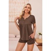 Ekouaer Women Maternity Nursing Pajama Sets Short Sleeve Postpartum Pajamas(Brown)