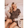 Ekouaer Women Maternity Nursing Pajama Sets Short Sleeve Postpartum Pajamas(Brown)