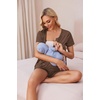Ekouaer Women Maternity Nursing Pajama Sets Short Sleeve Postpartum Pajamas(Brown)