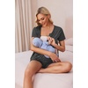 Ekouaer Women Maternity Nursing Pajama Sets Short Sleeve Postpartum Pajamas(Dark Grey)