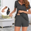 Ekouaer Women Maternity Nursing Pajama Sets Short Sleeve Postpartum Pajamas(Dark Grey)