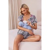 Ekouaer Women Maternity Nursing Pajama Sets Short Sleeve Postpartum Pajamas(Gray Flower)