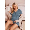 Ekouaer Women Maternity Nursing Pajama Sets Short Sleeve Postpartum Pajamas(Grey Blue)