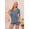 Ekouaer Women Maternity Nursing Pajama Sets Short Sleeve Postpartum Pajamas(Grey Blue)