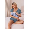 Ekouaer Women Maternity Nursing Pajama Sets Short Sleeve Postpartum Pajamas(Grey Blue)