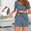 Ekouaer Women Maternity Nursing Pajama Sets Short Sleeve Postpartum Pajamas(Grey Blue)