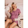 Ekouaer Women Maternity Nursing Pajama Sets Short Sleeve Postpartum Pajamas(Grey Red)