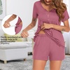 Ekouaer Women Maternity Nursing Pajama Sets Short Sleeve Postpartum Pajamas(Grey Red)
