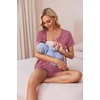 Ekouaer Women Maternity Nursing Pajama Sets Short Sleeve Postpartum Pajamas(Grey Red)