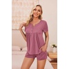 Ekouaer Women Maternity Nursing Pajama Sets Short Sleeve Postpartum Pajamas(Grey Red)