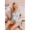 Ekouaer Women Maternity Nursing Pajama Sets Short Sleeve Postpartum Pajamas(Light Grey Stripe)