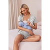 Ekouaer Women Maternity Nursing Pajama Sets Short Sleeve Postpartum Pajamas(Light Grey Stripe)