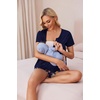Ekouaer Women Maternity Nursing Pajama Sets Short Sleeve Postpartum Pajamas(Navy Blue Floral)